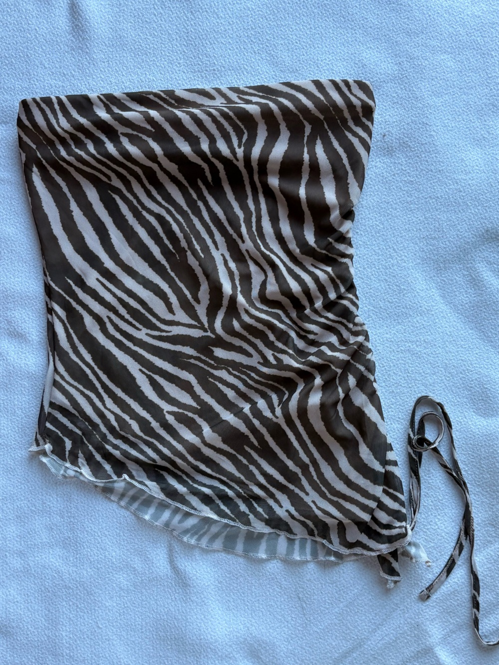 Madden Girl Brown/Green and White Zebra Print Strapless Crop Top